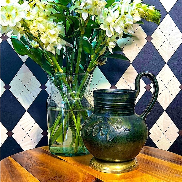 Vintage Mexican Folk Pottery Chocolate Jug – Green Glaze Floral Motif Handmade - Picture 8 of 17